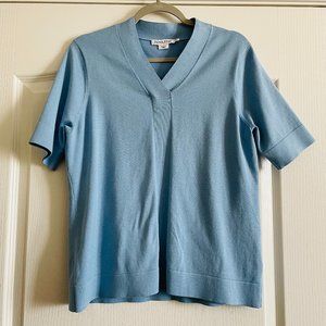 Pendleton Womens Pullover Short Sleeve Silk Blend Light Blue Top Shirt Size LP N
